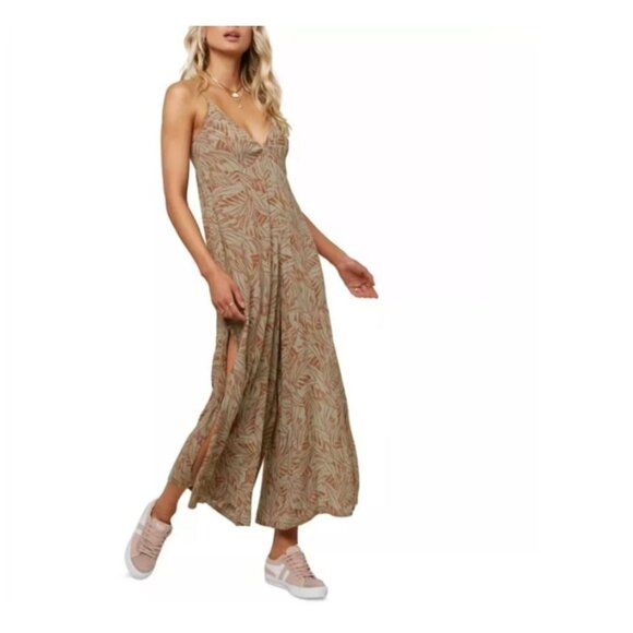 ONeill Jace widle jumpsuit Womens size XL Tropical Print Spaghetti Strap side sl - Picture 1 of 9